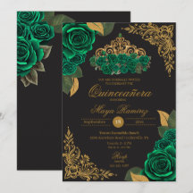 Green Roses Black Gold Glitter Tiara Quinceañera 