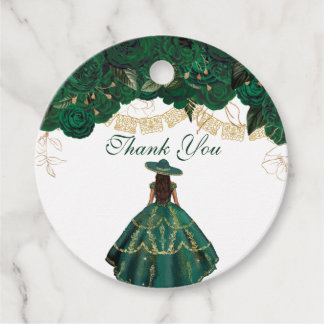 Green Roses Elegant Floral Charro Quinceanera Favour Tags