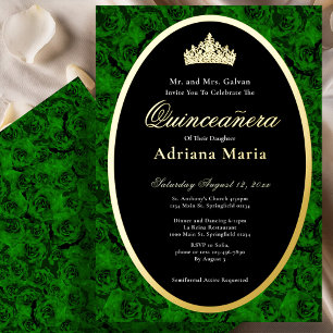 Green Roses Elegant Gold Floral Quinceanera