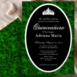 Green Roses Elegant Silver Floral Quinceanera  