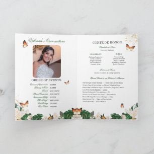 Green Roses Gold Tiara Butterfly Quinceanera Program
