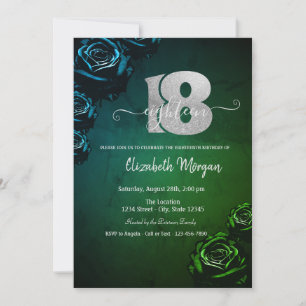Green Roses Gothic 18th Birthday Invitation