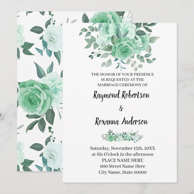 Green Roses Wedding Country Chic Invitation (Front/Back)