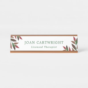 Green Rosy Red Greenery - Therapist Desk Name Plate