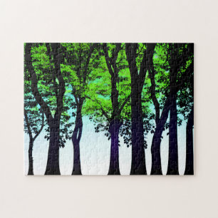 Green Row of Trees Against a Blue Sky Jigsaw Puzzle