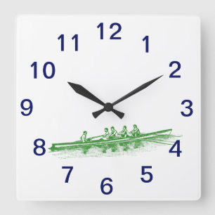 Green Rowing Rowers Crew Team Water Sports Square Wall Clock