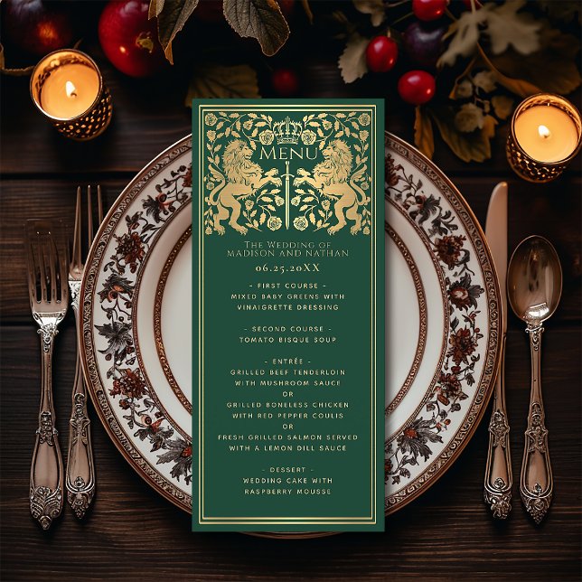 Green Royal Lion Médiéval Épée Mariage plat Menu (Créateur téléchargé)