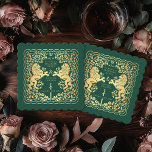 Green Royal Lion Medieval Sword Wedding Paper Coaster<br><div class="desc">Add royal charm to your tablescape! These custom wedding coasters feature a majestic lion and floral design with your names and monogram, all in luxurious gold against a green background. Perfect for a medieval fantasy celebration with timeless elegance! The gold featured on this item is NOT real foil and is...</div>