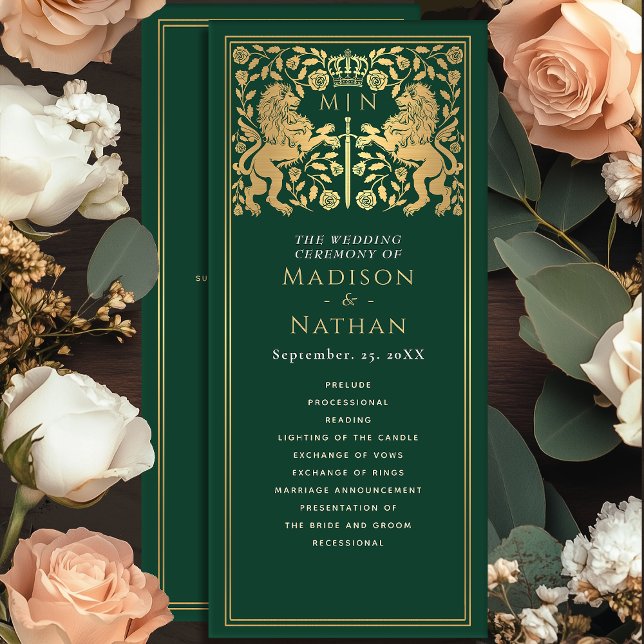 Green Royal Lion Medieval Sword Wedding Program (Creator Uploaded)