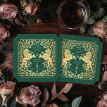Green Royal Lion Medieval Sword Wedding Ticket Paper Coaster<br><div class="desc">Add royal charm to your tablescape! These custom wedding coasters feature a majestic lion and floral design with your names and monogram, all in luxurious gold against a green background. Perfect for a medieval fantasy celebration with timeless elegance! The gold featured on this item is NOT real foil and is...</div>