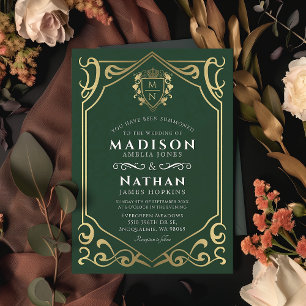 Green Royal Medieval Fantasy Monogram Wedding  Invitation