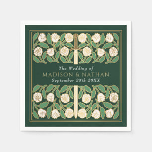 Green Royal Medieval Gold Floral Sword Wedding Napkin