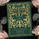 Green Royal Medieval Gold Sword Wedding Invitation<br><div class="desc">Set the tone for your medieval fantasy wedding with a bold invitation design—a grand gold sword surrounded by florals against a green background. Perfect for couples dreaming of an epic, romantic celebration. Make your love story legendary from the very first glance! NOTE: the gold featured in this design is NOT...</div>