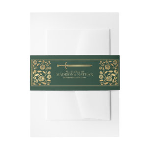 Green Royal Medieval Gold Sword Wedding Invitation Belly Band