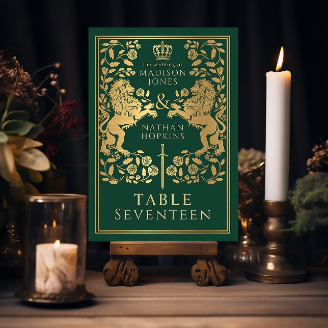 Green Royal Medieval Lion Wedding  Table Number (Creator Uploaded)