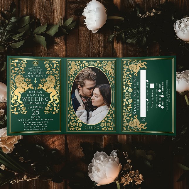 Green Royal Medieval Lion Wedding Tri-Fold (Creator Uploaded)