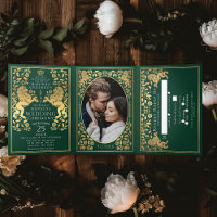 Green Royal Medieval Lion Wedding Tri-Fold
