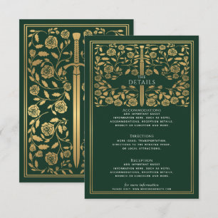 Green Royal Medieval Sword Wedding Details Enclosure Card