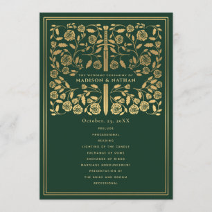 Green Royal Medieval Sword Wedding Program
