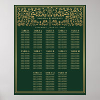 Green Royal Medieval Sword Wedding Seating Chart