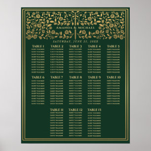 Green Royal Medieval Sword Wedding Seating Chart