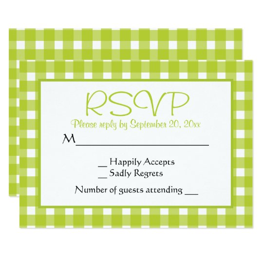 Green RSVP Gingham Plaid Wedding Party Checks Card