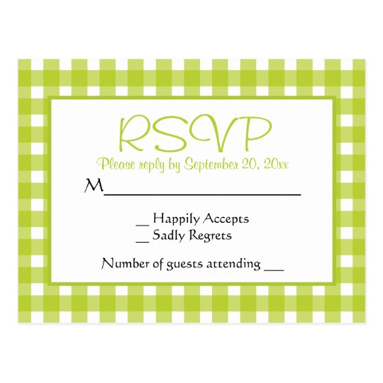 Green RSVP Gingham Plaid Wedding Party Checks Postcard