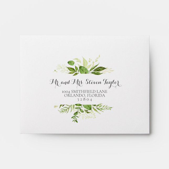 Green RSVP Wedding Envelopes, Rustic Greenery Envelope (Front)