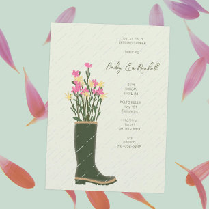 Green Rubber Boot Vase Wildflower Bridal Shower Invitation
