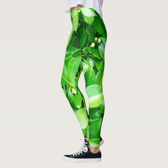 Green Rubber Tree Leaves,  Leggings (Left)