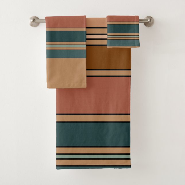 Green Rust and Clay Stripes Bath Towel Set (Insitu)