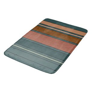 Green Rust and Clay Stripes Shower Curtain Bath Mat