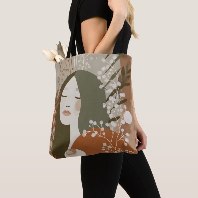 Green Rust Tan Empowering Woman Abstract  Tote Bag (Close Up)