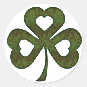 Green Rusted Metal Shamrock Clover Stickers