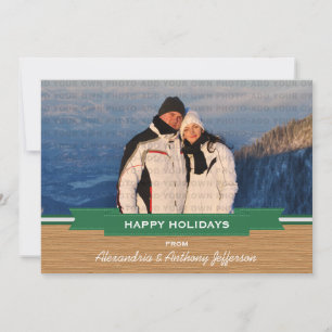 Green Rustic Banner Holiday Photo Flat Card