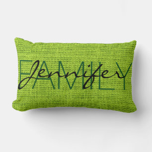 Green Rustic Burlap Monogram Lumbar Pillow