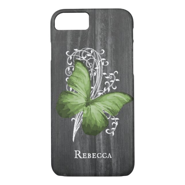 Green Rustic Butterfly Personalized Case-Mate iPhone Case (Back)