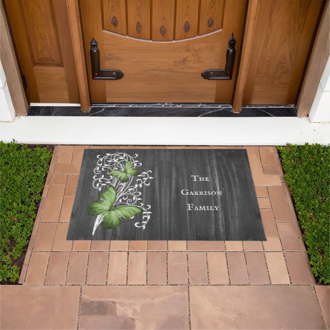 Green Rustic Butterfly Personalized Doormat (Outdoor)