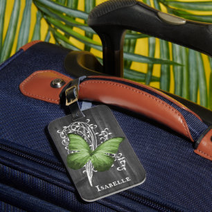 Green Rustic Butterfly Personalized Luggage Tag