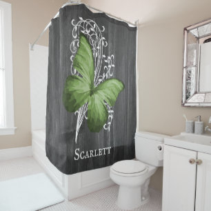 Green Rustic Butterfly Personalized Shower Curtain