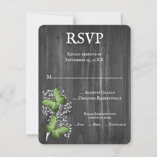Green Rustic Butterfly Wedding RSVP Card