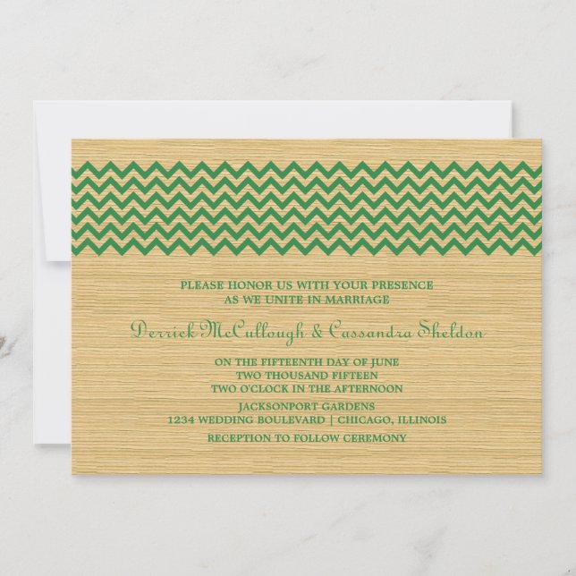 Green Rustic Chevron Wedding Invite (Front)