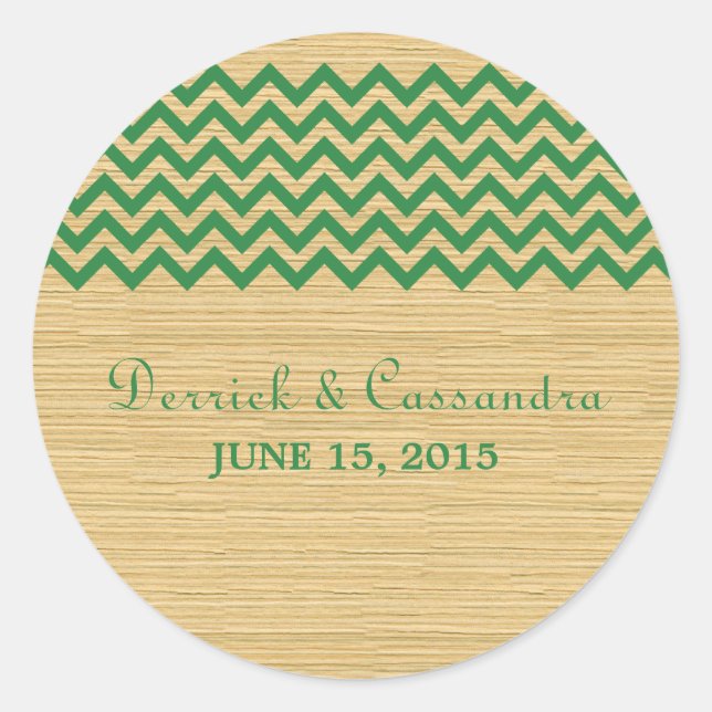 Green Rustic Chevron Wedding Stickers (Front)