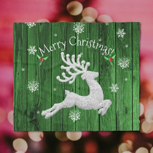 Green Rustic Christmas Reindeer Blanket
