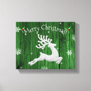 Green Rustic Christmas Reindeer Canvas Print