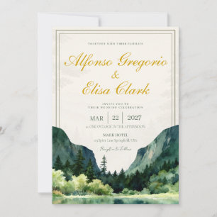 Green Rustic Classic Watercolor Monogram Wedding  Invitation