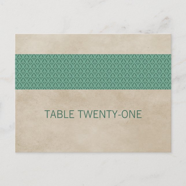 Green Rustic Damask Table Number Postcard (Front)