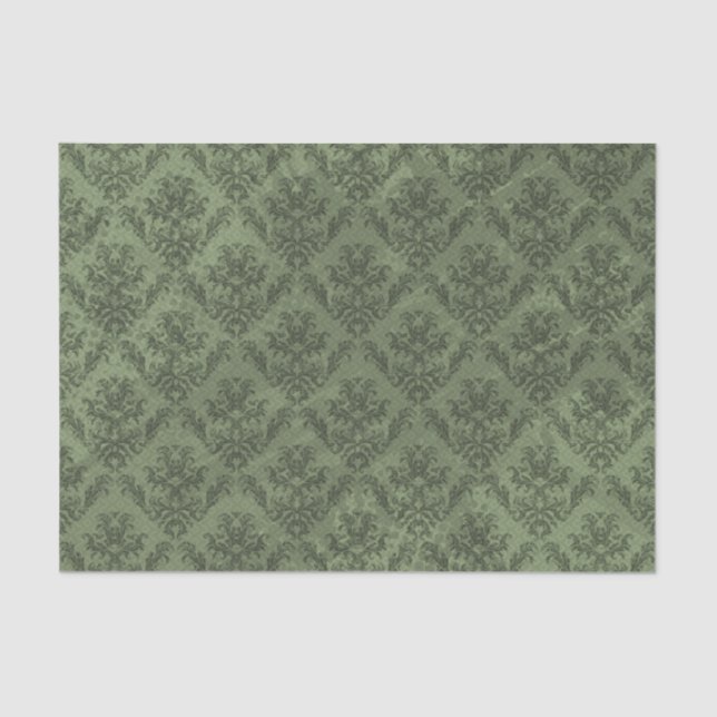 Green Rustic Damask Vintage Wallpaper Tissue Paper (Front)