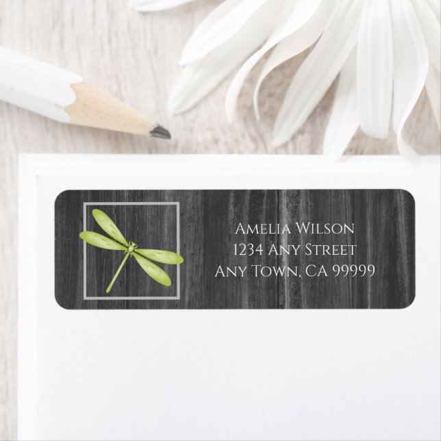 Green Rustic Dragonfly Return Address Label (Insitu)