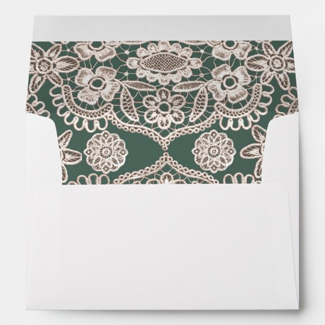 Green Rustic Lace Return Address Wedding Envelope (Back (Bottom))